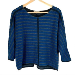 Madewell Top Blue and Gray Striped Back Zip Up Sweater 3/4 Sleeve Size S
